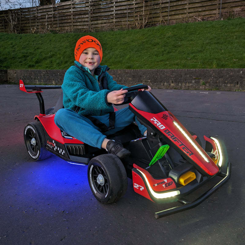 24 volt childrens drifting go kart with LED lights and built in music