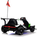 white drifting go kart with a 24 volt battery