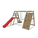 climbing frame with nest swing and climbing wall