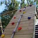 Go Wild Wooden Double Baby Swing Set With Climbing Wall & 6ft Slide - Titan Toys