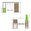 Go Wild Wooden Double Swing Set With Climbing Wall & 6ft Slide - Titan Toys