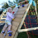 Go Wild Wooden Glider Swing Set With Climbing Wall Plus 8ft Slide - Titan Toys