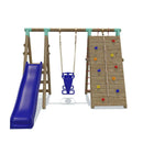 Go Wild Wooden Glider Swing Set With Climbing Wall Plus 8ft Slide - Titan Toys