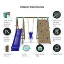 Go Wild Wooden Glider Swing Set With Climbing Wall Plus 8ft Slide - Titan Toys