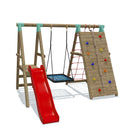 Go Wild Wooden Rectangle Nest Swing Set With Climbing Wall & 6ft Slide - Titan Toys