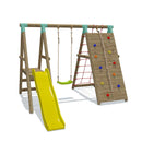 Go Wild Wooden Swing Set With Climbing Wall & 6ft Slide - Titan Toys