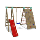 Go Wild Wooden Swing Set With Climbing Wall & 6ft Slide - Titan Toys