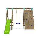 Go Wild Wooden Swing Set With Climbing Wall & 6ft Slide - Titan Toys