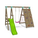 Go Wild Wooden Swing Set With Climbing Wall & 6ft Slide - Titan Toys