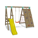 Go Wild Wooden Swing Set With Climbing Wall & 6ft Slide - Titan Toys