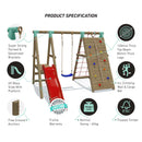 Go Wild Wooden Swing Set With Climbing Wall & 6ft Slide - Titan Toys