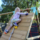 Go Wild Wooden Swing Set With Climbing Wall & 6ft Slide - Titan Toys