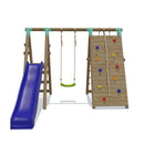 Go Wild Wooden Swing Set With Climbing Wall & 8ft Slide - Titan Toys