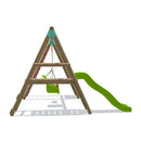 Go Wild Wooden Double Baby Swing Set With Climbing Wall & 6ft Slide - Titan Toys