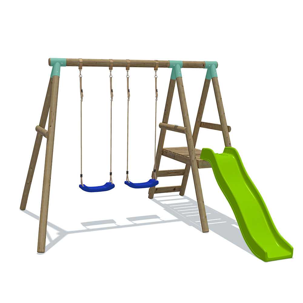Go Wild Wooden Double Swing Slide Set
