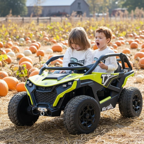 Kids on a pumpkin patch  in a 24v TT Blaster 1000