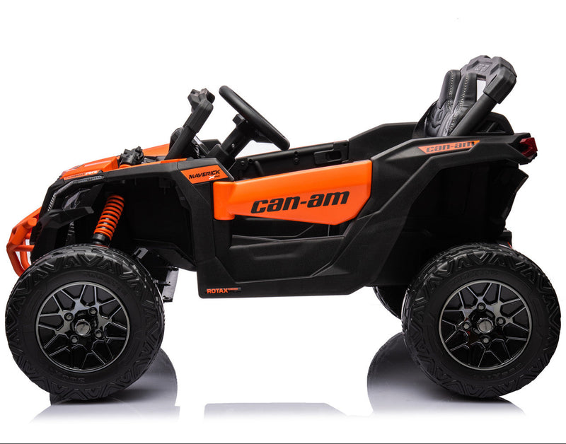 BLACK AND ORANGE 24 VOLT RIDE ON JEEP 
