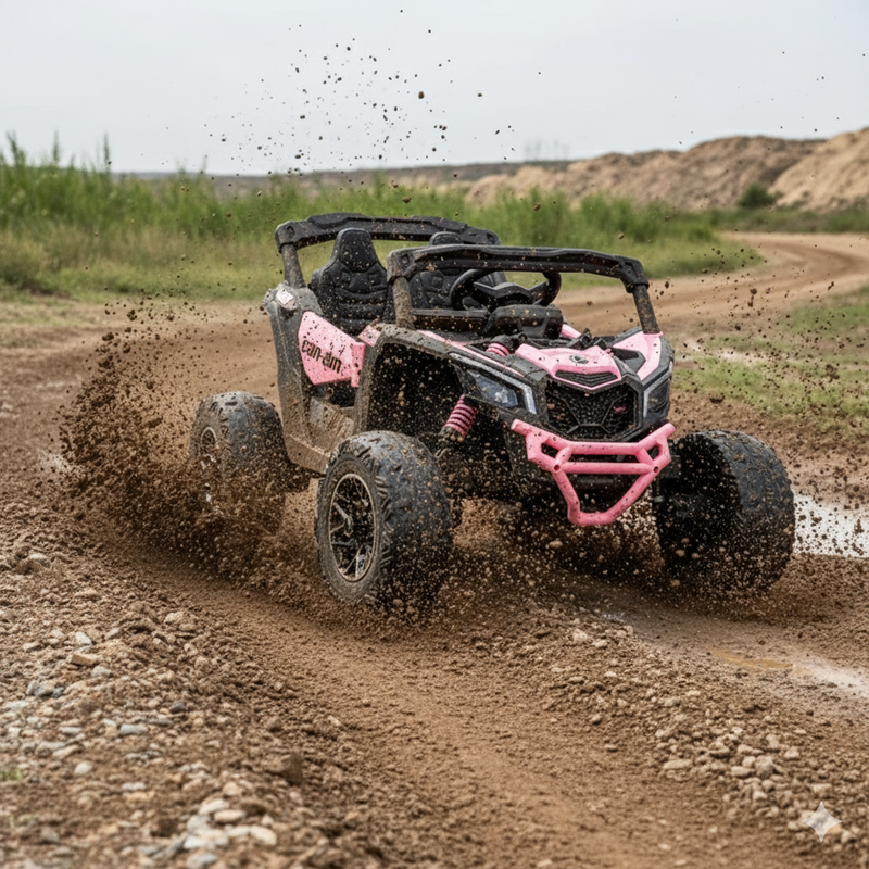 a childrens pink licensed can am maverick ride on 4x4