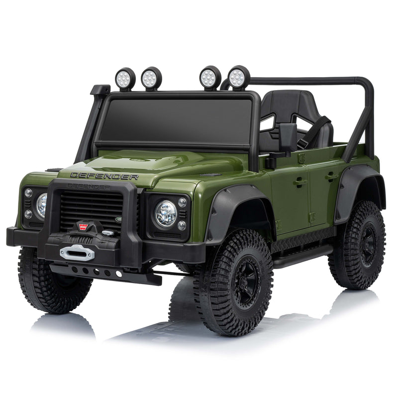 a green kids ride on electric landrover defender jeep 
