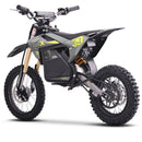 A black and gray electric dirt bike with bright yellow accents, including the number 53, shown from a three-quarters front angle on a white background.