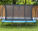 a large rectangle 7x10ft trampoline with a reversible spring mat that gives you the option of 2 colour choices