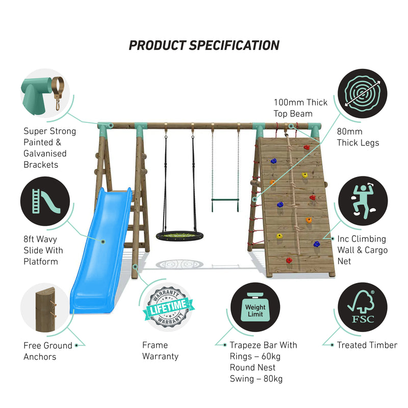 climbing frame with slide and climbing net 