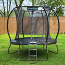 8 foot black trampoline with safety net and access step ladders 