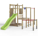 climbing tower with gym bars, pull up rope, climbing wall and large 8ft slide 