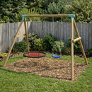a double swing set with a seat and round nest seat . 