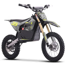 A Fox Racing electric dirt bike in a dark gray and black color scheme with bright yellow accents, a gold front fork, and the number 39 on the front plate, shown against a plain white background.