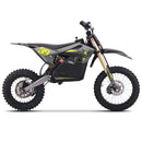 An electric dirt bike in matte black and gray with bright yellow accents, including the number 59 on the side panel and 'ION X' branding on the frame, shown in a side profile against a white background.