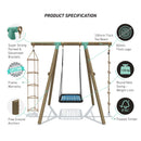 Go Wild 3 in 1 Rectangle Wooden Swing Set With Rope & Ladder - Titan Toys 