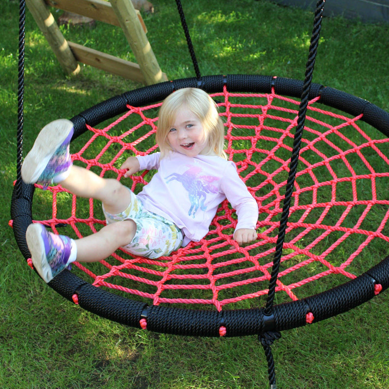 Go Wild 3 in 1 Round Nest Wooden Swing Set With Knotted Rope & Ladder - Titan Toys 
