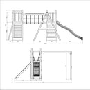 large wooden play tower with slide and climbing wall 