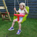 Go Wild Wooden Double Baby Swing Set With Climbing Wall & 6ft Slide - Titan Toys 