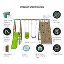 Go Wild Wooden Double Baby Swing Set With Climbing Wall & 6ft Slide - Titan Toys 