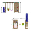 Go Wild Wooden Double Baby Swing Set With Climbing Wall & 8ft Slide - Titan Toys 