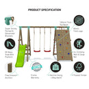 Go Wild Wooden Double Swing Set With Climbing Wall & 6ft Slide - Titan Toys 