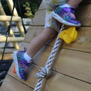 Go Wild Wooden Double Swing Set With Climbing Wall Cargo Net + 8ft Slide - Titan Toys 