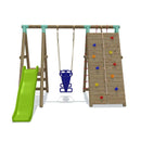 Go Wild Wooden Glider Swing Set With Climbing Wall & 6ft Slide - Titan Toys 