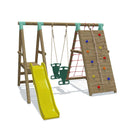 Go Wild Wooden Glider Swing Set With Climbing Wall & 6ft Slide - Titan Toys 