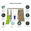 Go Wild Wooden Glider Swing Set With Climbing Wall & 6ft Slide - Titan Toys 