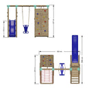 Go Wild Wooden Glider Swing Set With Climbing Wall Plus 8ft Slide - Titan Toys 