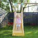 Go Wild Wooden Glider Swing Set With Climbing Wall Plus 8ft Slide - Titan Toys 