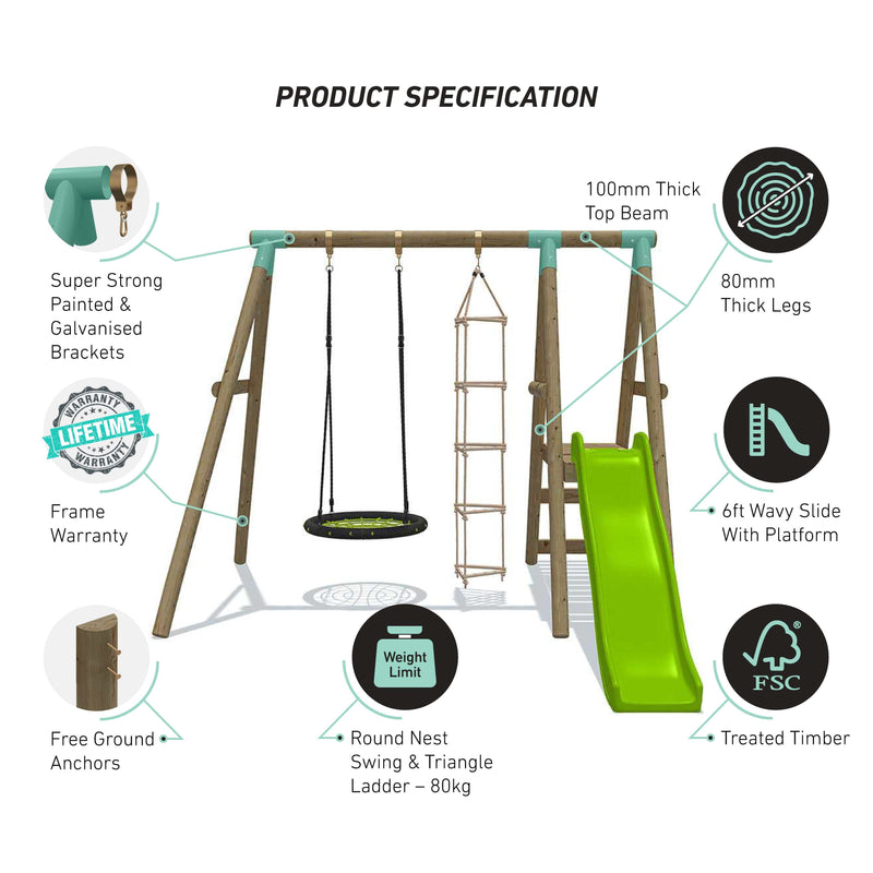 Go Wild Wooden Nest Swing , Triangle Ladder & Slide Set - Titan Toys 