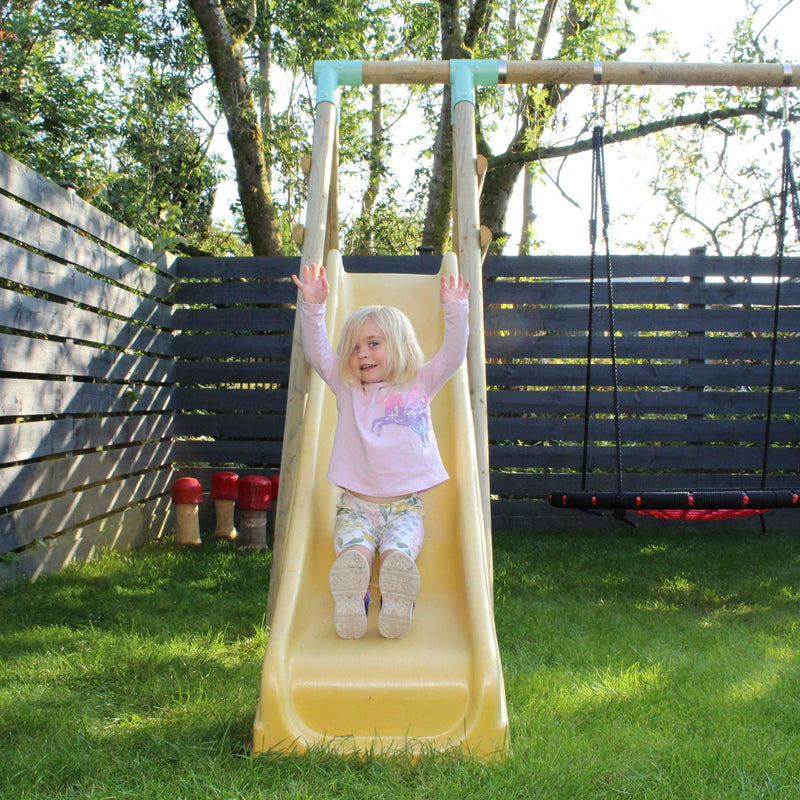 Go Wild Wooden Swing Set With XL Nest, Climbing Wall + 8ft Slide - Titan Toys 