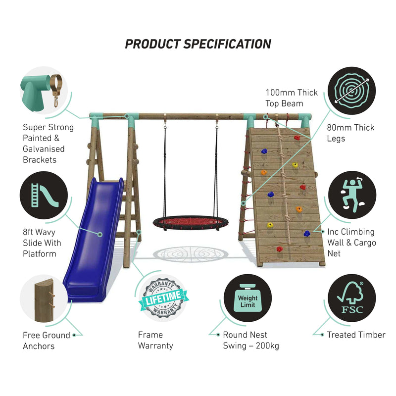 xl climbing frame set with slide and climbing wall