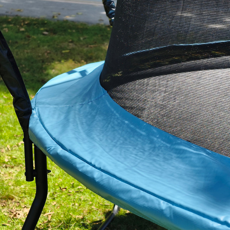 a round 12ft strong trampoline with a reversible spring mat 