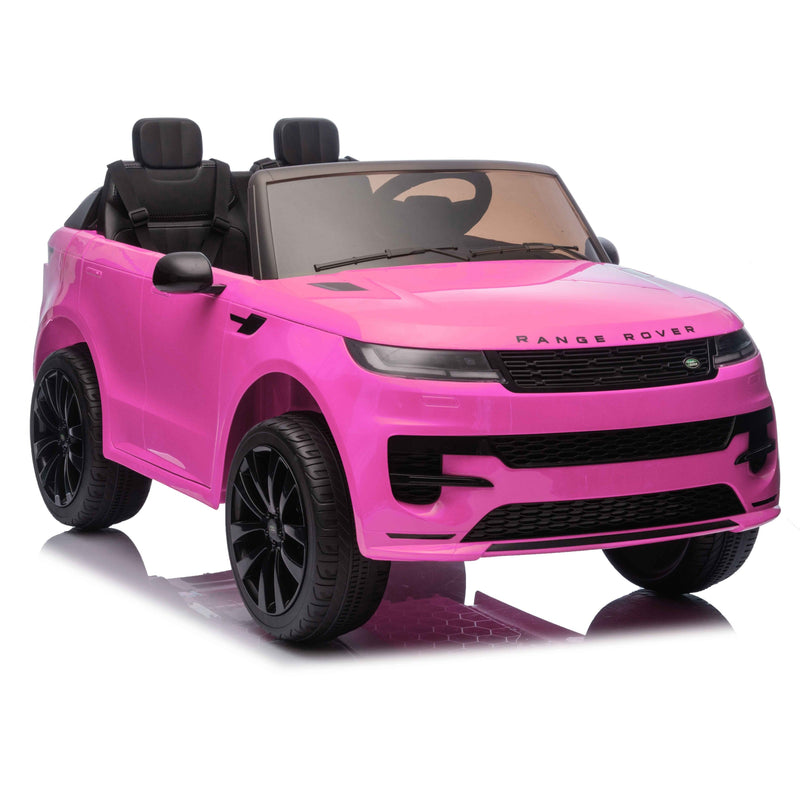 Pink toy car resembling a Range Rover on a white background