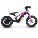 a pink kids electric balance bike with 12 inch tyres and 24v battery 